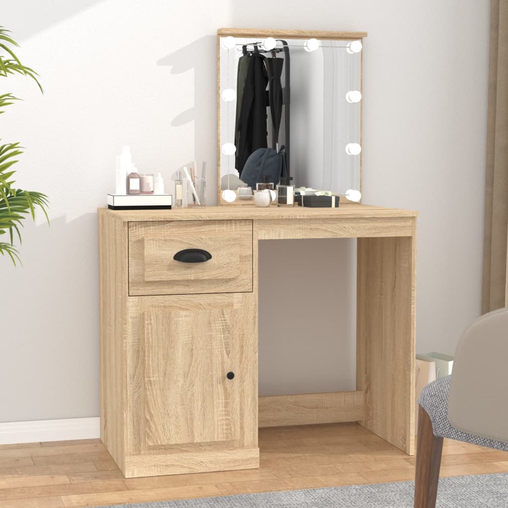 Dressing table with LEDs Sonoma oak 90x50x132.5 cm wood material