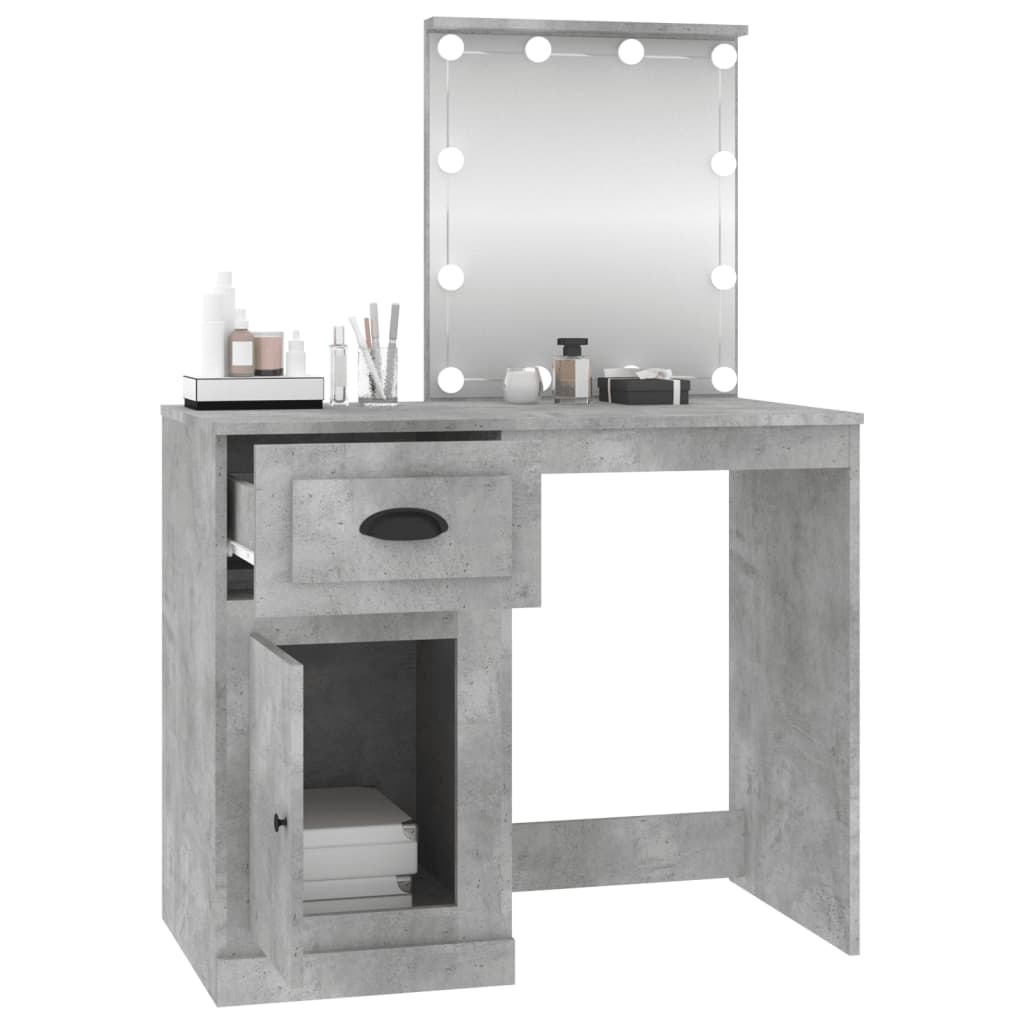 Dressing table with LEDs concrete grey 90x50x132.5 cm wood material