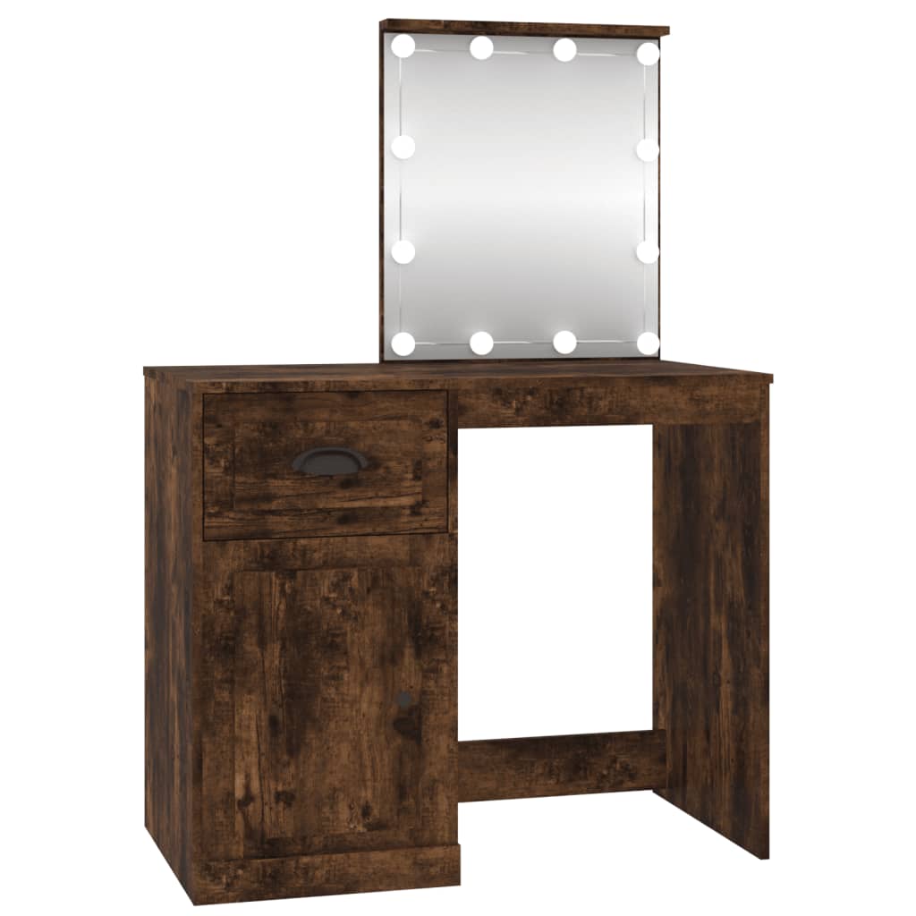 Dressing table with LEDs smoked oak 90x50x132.5 cm wood material