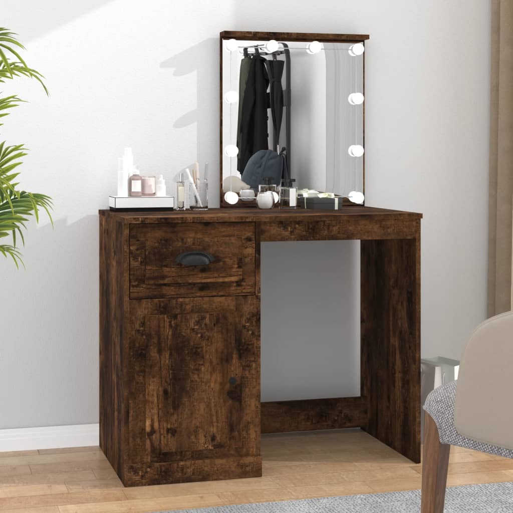 Dressing table with LEDs smoked oak 90x50x132.5 cm wood material