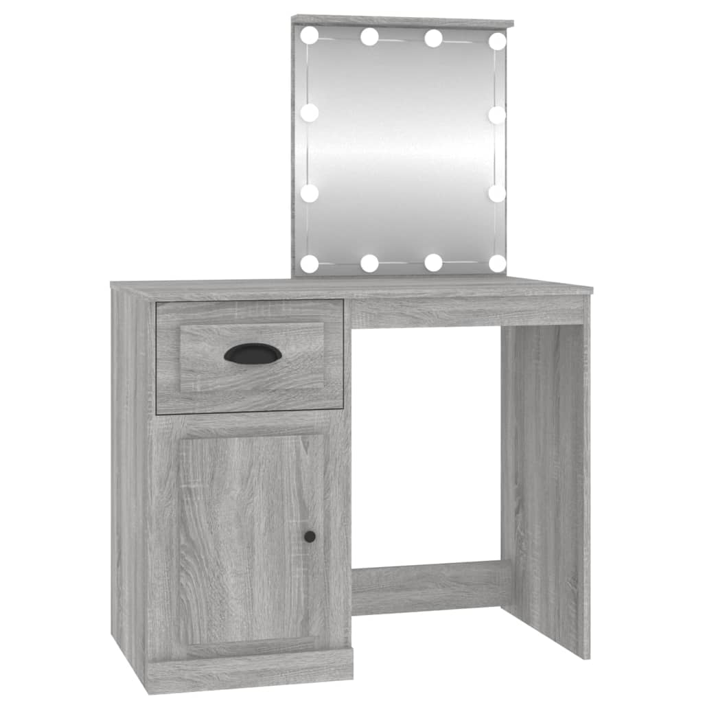 Dressing table with LEDs Grey Sonoma 90x50x132.5 cm wood material