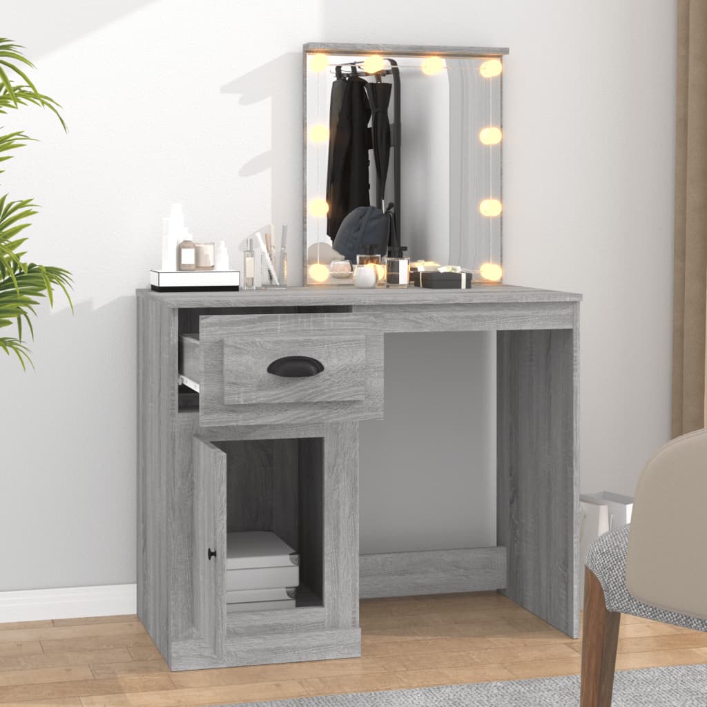 Dressing table with LEDs Grey Sonoma 90x50x132.5 cm wood material