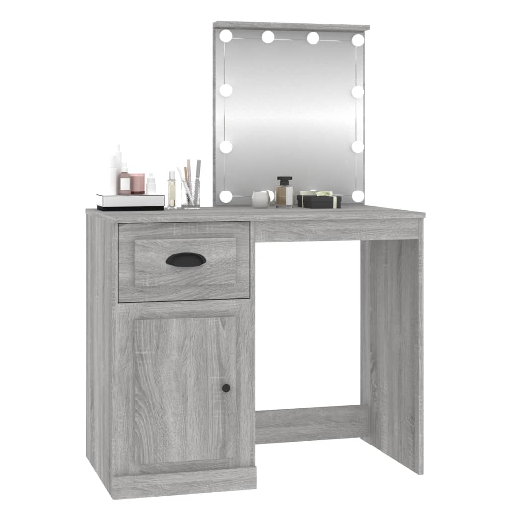 Dressing table with LEDs Grey Sonoma 90x50x132.5 cm wood material