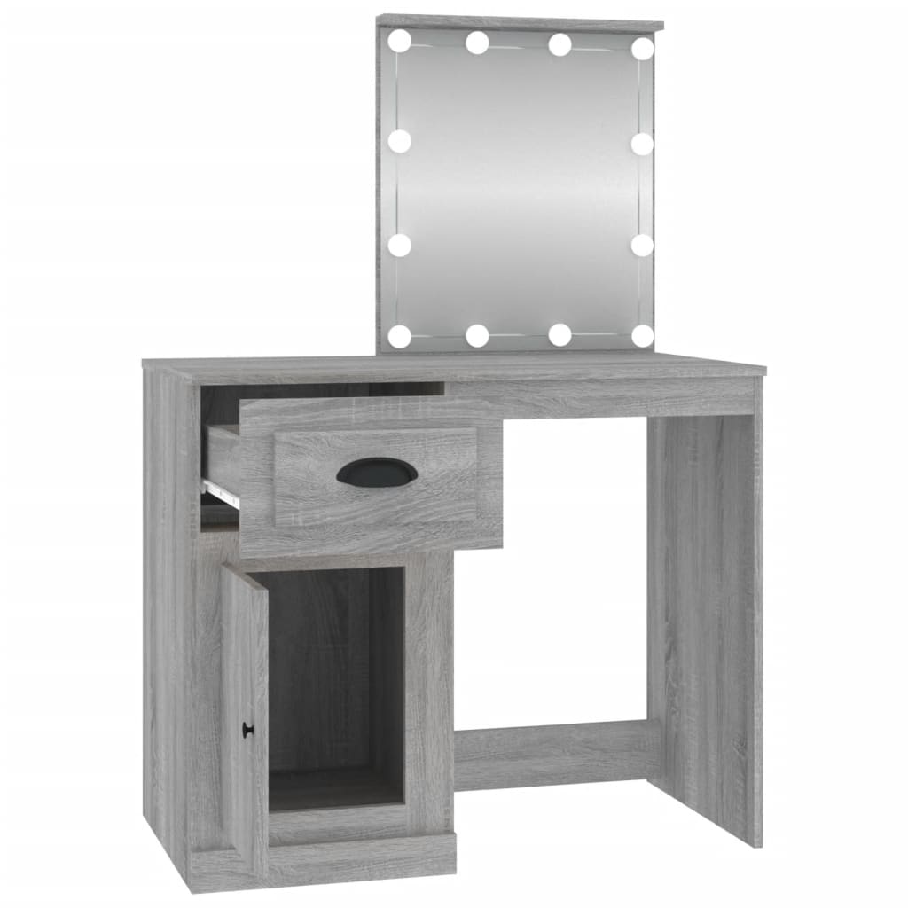 Dressing table with LEDs Grey Sonoma 90x50x132.5 cm wood material