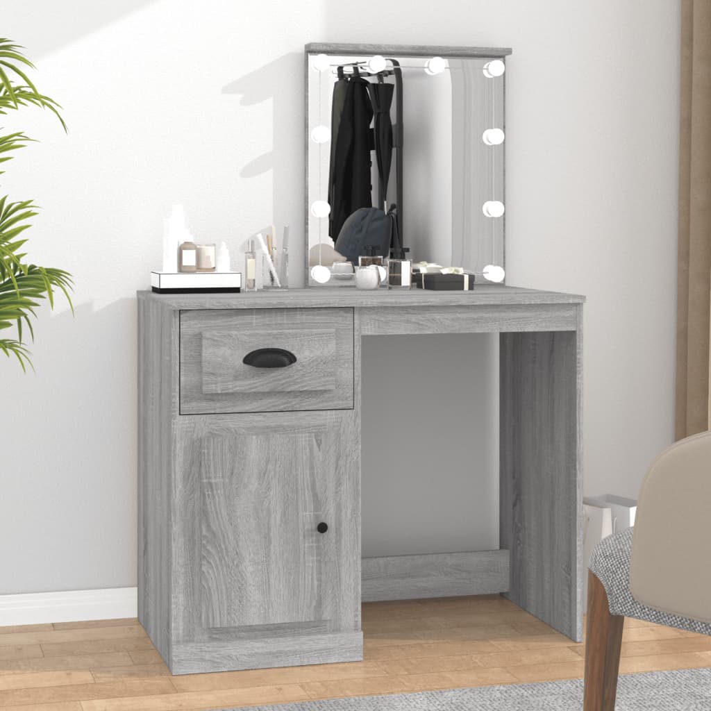 Dressing table with LEDs Grey Sonoma 90x50x132.5 cm wood material