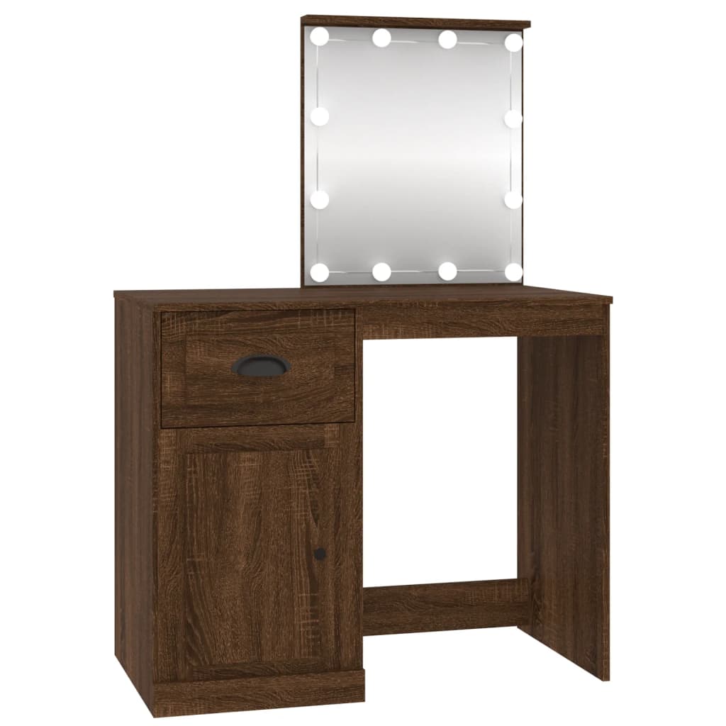 Dressing table with LEDs Brown Oak 90x50x132.5 cm Wood material