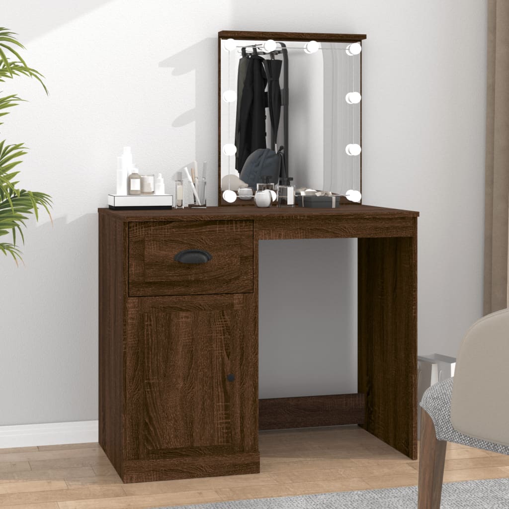 Dressing table with LEDs Brown Oak 90x50x132.5 cm Wood material