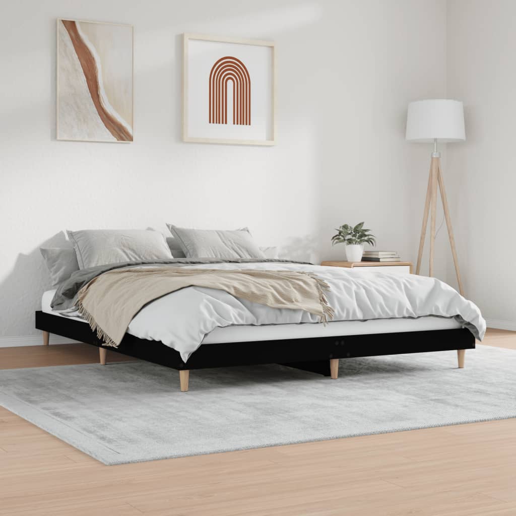 Bed frame black 200x200 cm wood material