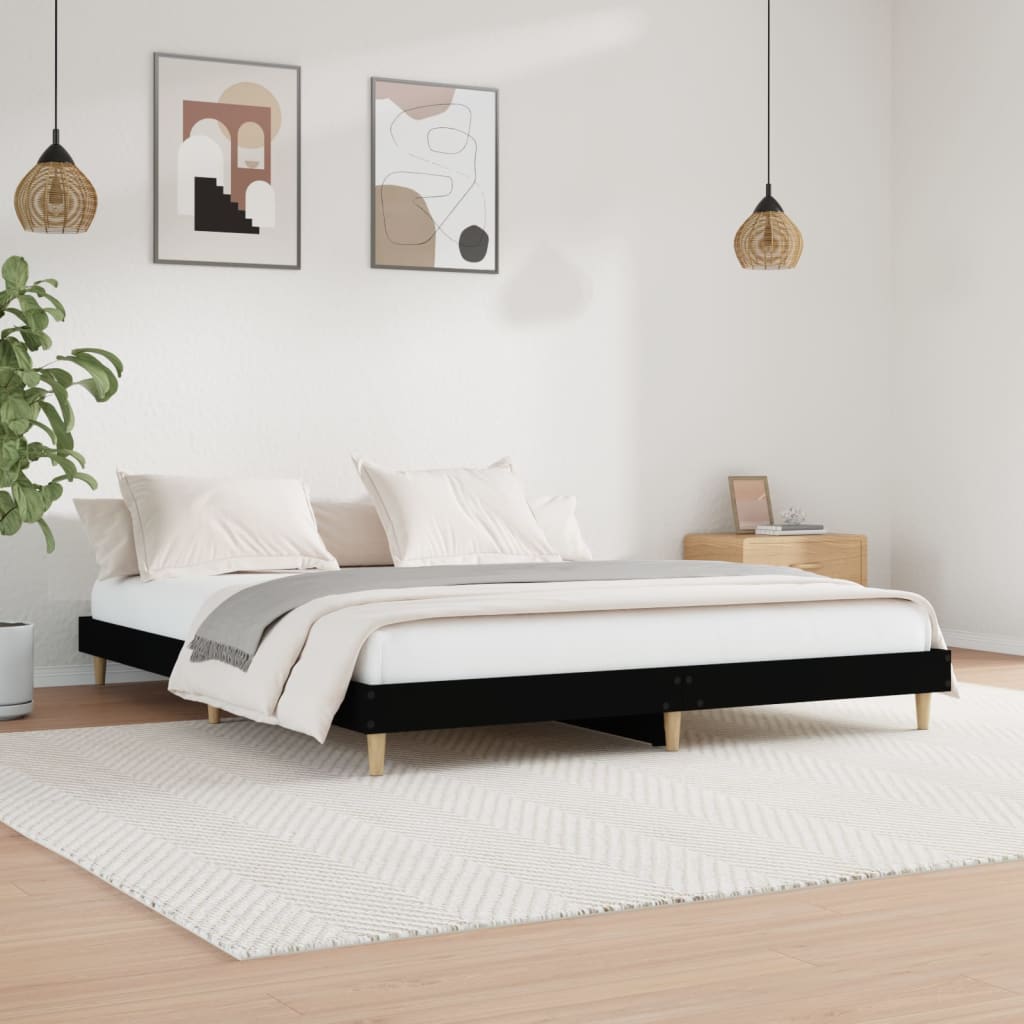 Bed frame black 200x200 cm wood material