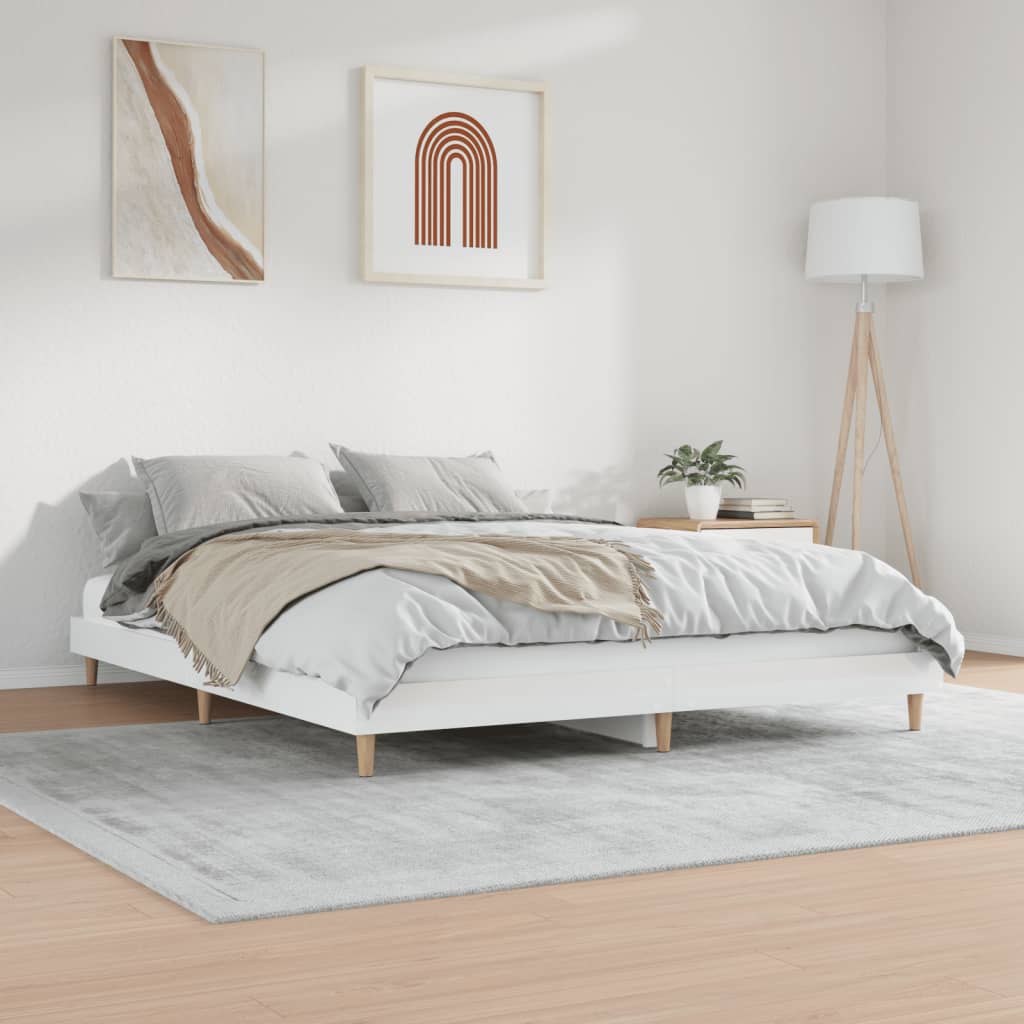 Bed frame high gloss white 200x200 cm wood material