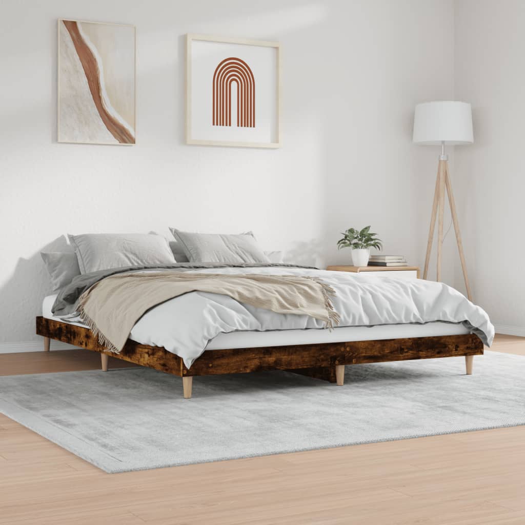 Bed frame without mattress smoked oak 200x200 cm wood material