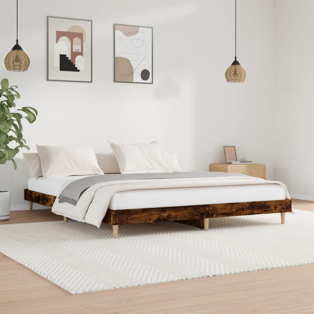 Bed frame without mattress smoked oak 200x200 cm wood material