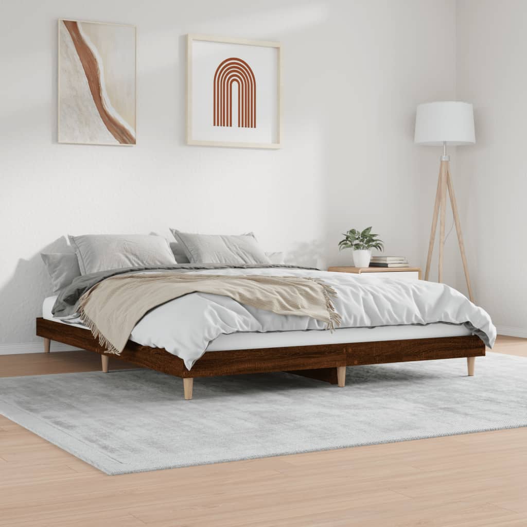 Bed frame without mattress brown oak look 200x200 cm