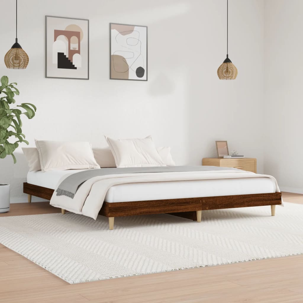 Bed frame without mattress brown oak look 200x200 cm