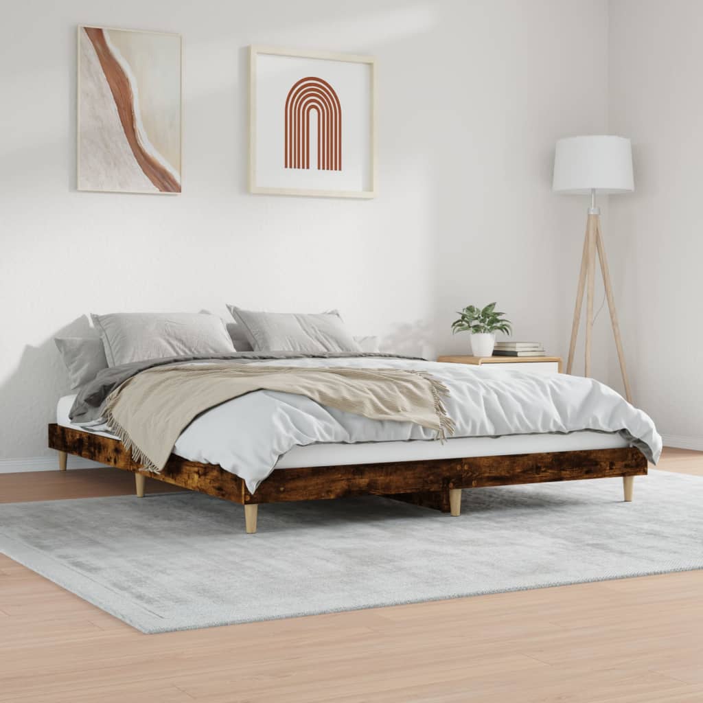 Bed frame without mattress smoked oak 160x200 cm wood material