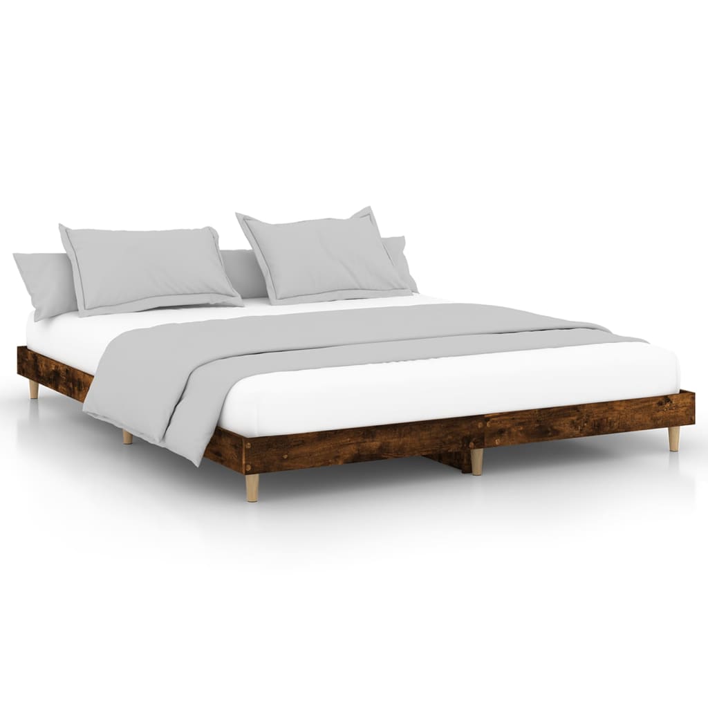 Bed frame without mattress smoked oak 150x200 cm wood material