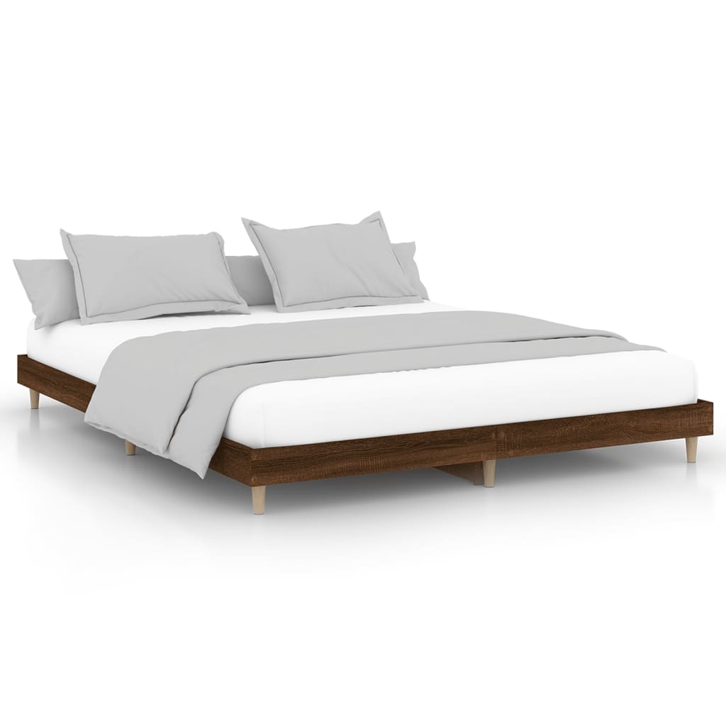 Bed frame without mattress brown oak 140x200 cm wood material