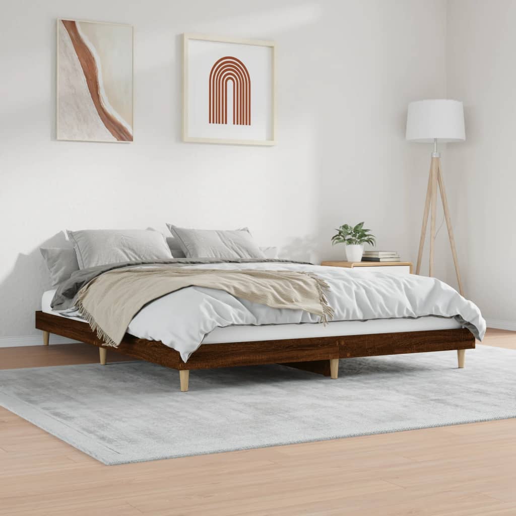 Bed frame without mattress brown oak 140x200 cm wood material