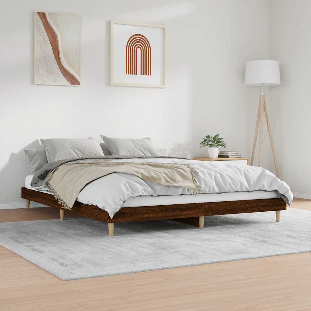 Bed frame without mattress brown oak 120x200 cm wood material