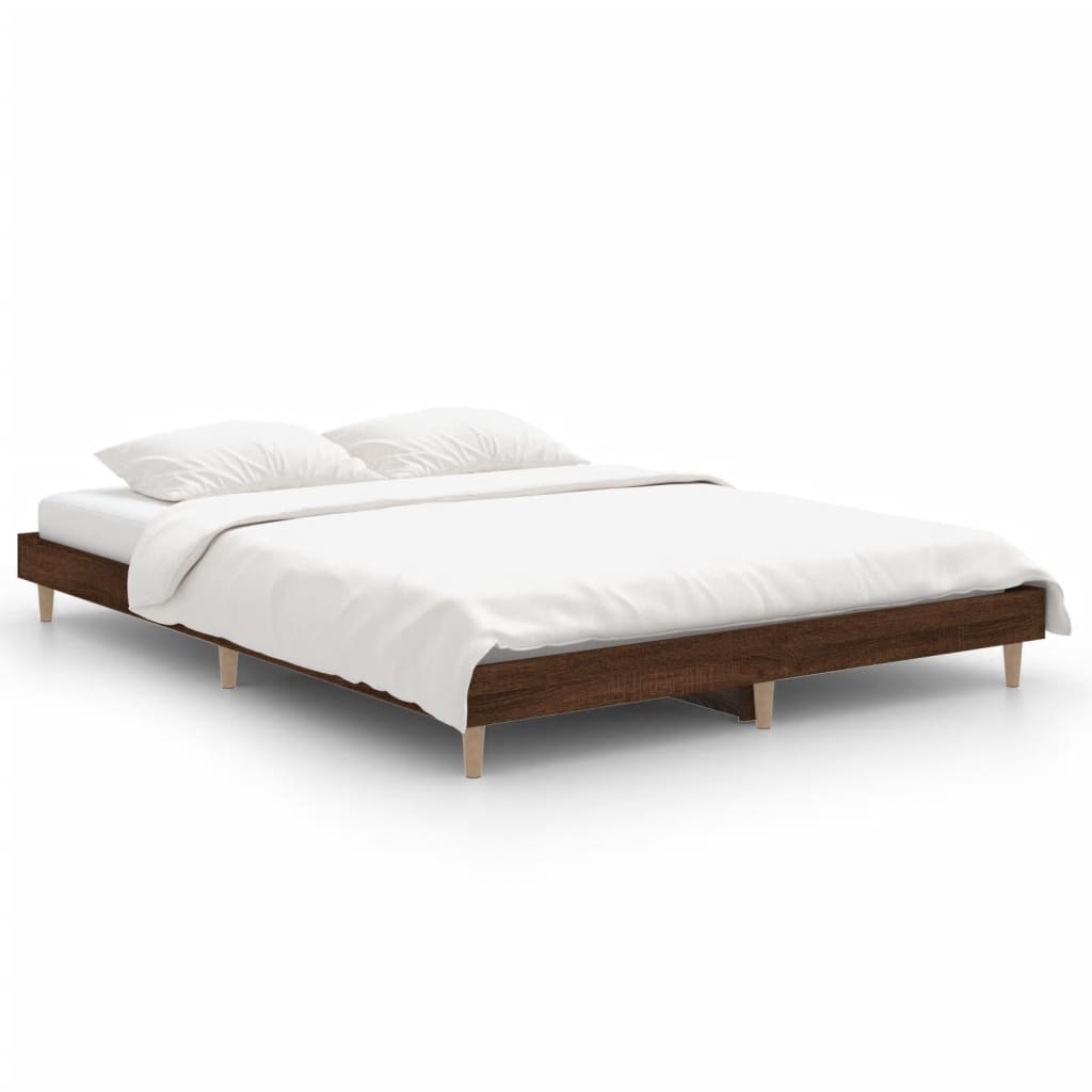 Bed frame without mattress brown oak 140x190 cm wood material