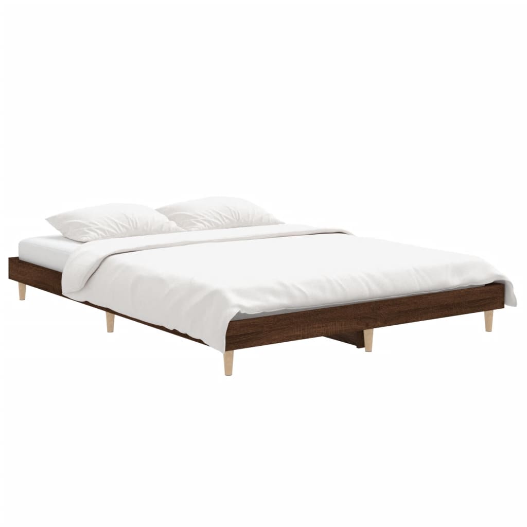 Bed frame without mattress brown oak 140x190 cm wood material