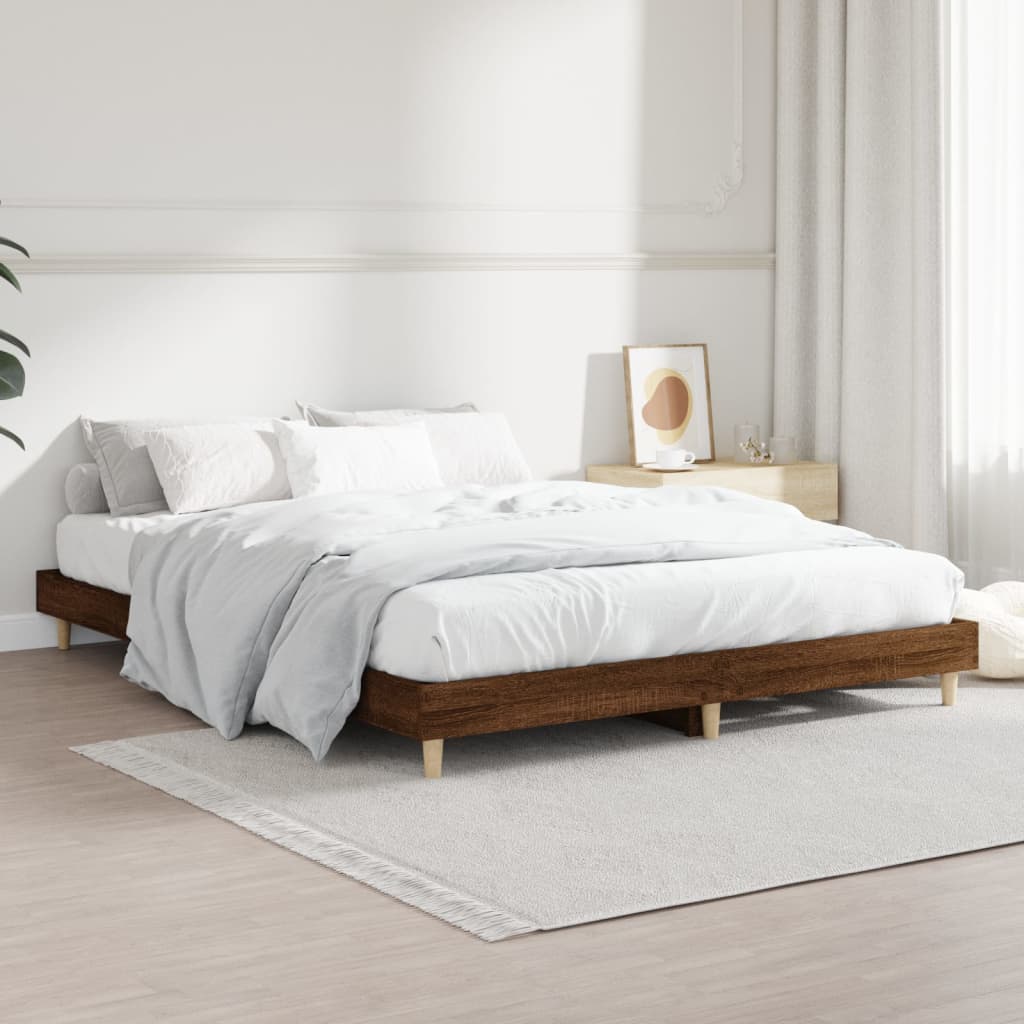 Bed frame without mattress brown oak 140x190 cm wood material