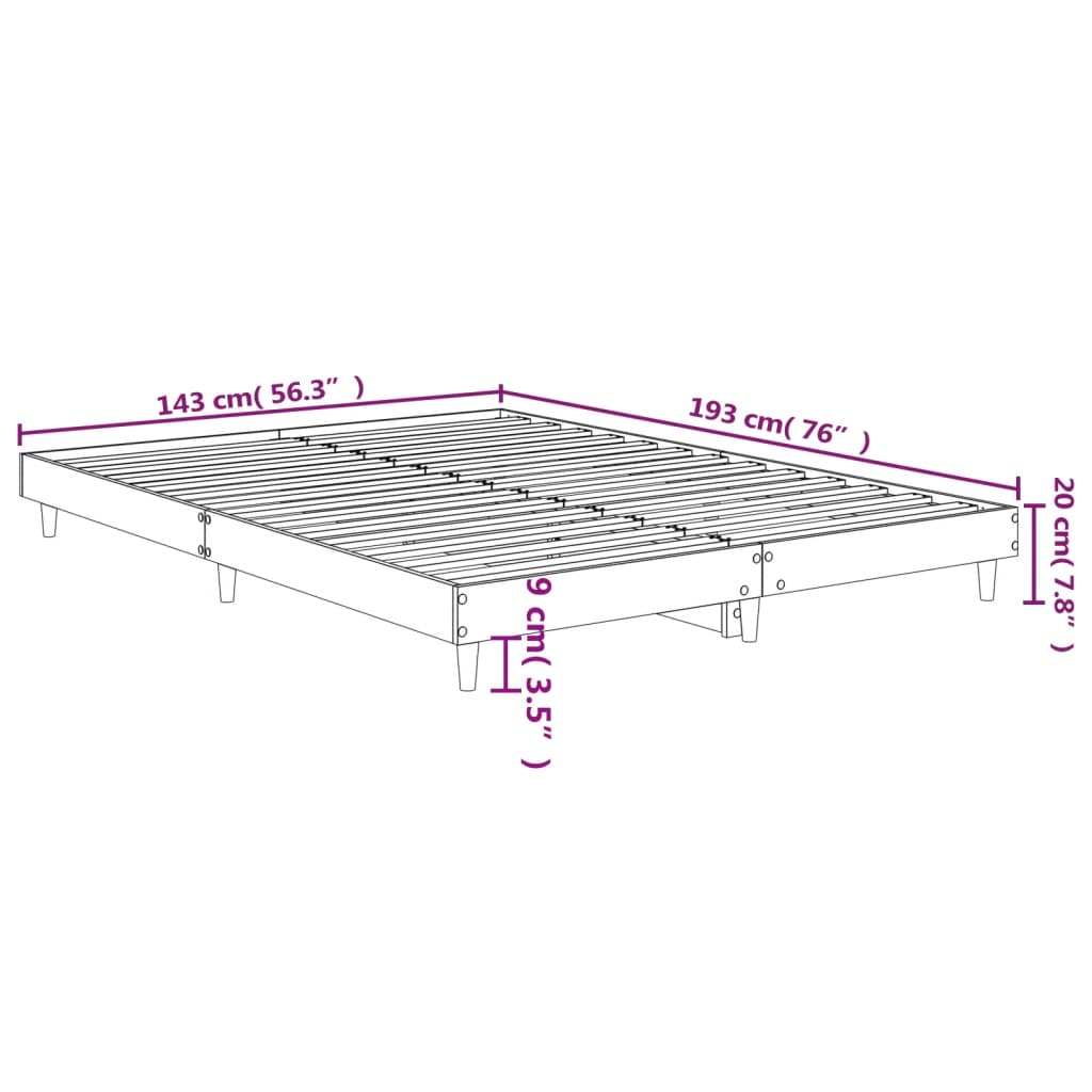 Bed frame without mattress brown oak 140x190 cm wood material