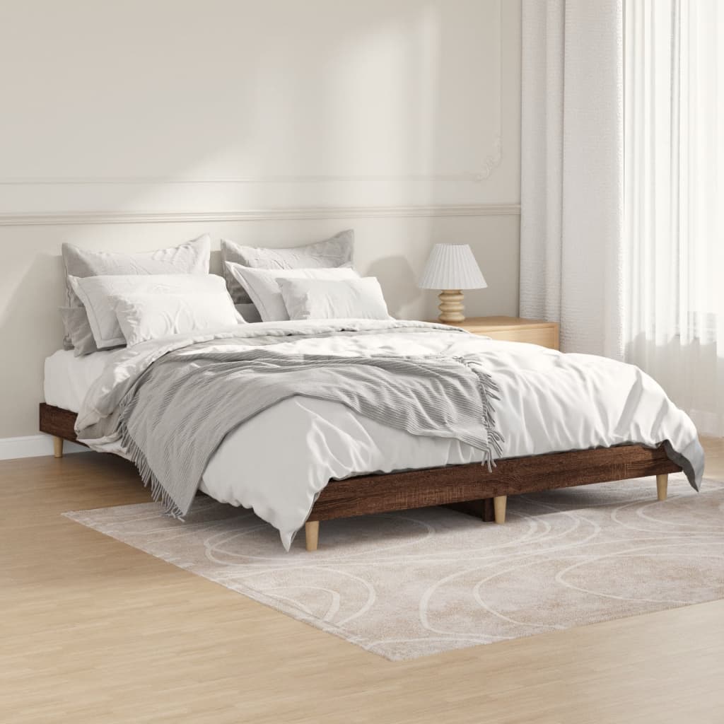 Bed frame without mattress brown oak 140x190 cm wood material