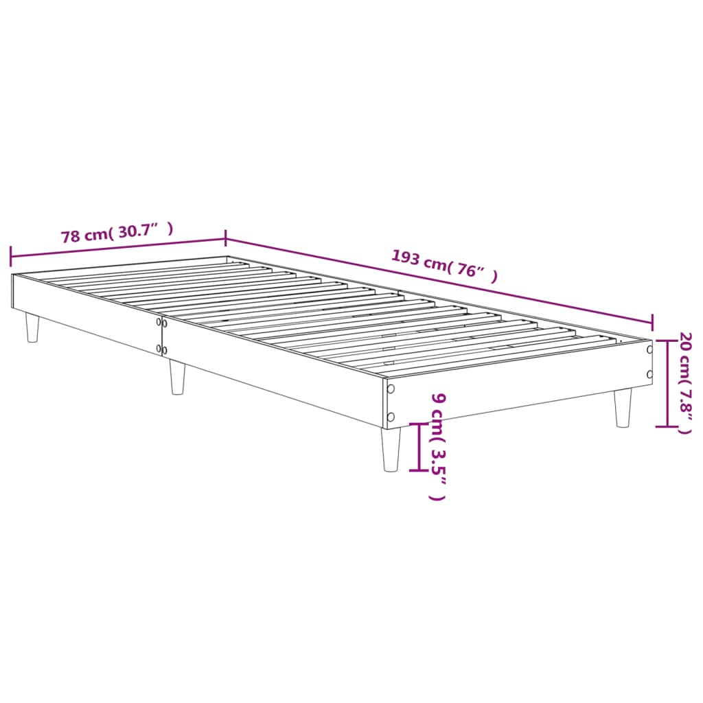 Bed frame black 75x190 cm wood material