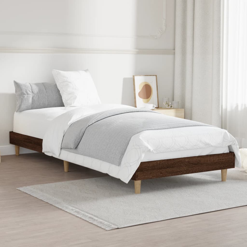 Bed frame without mattress brown oak 75x190 cm wood material