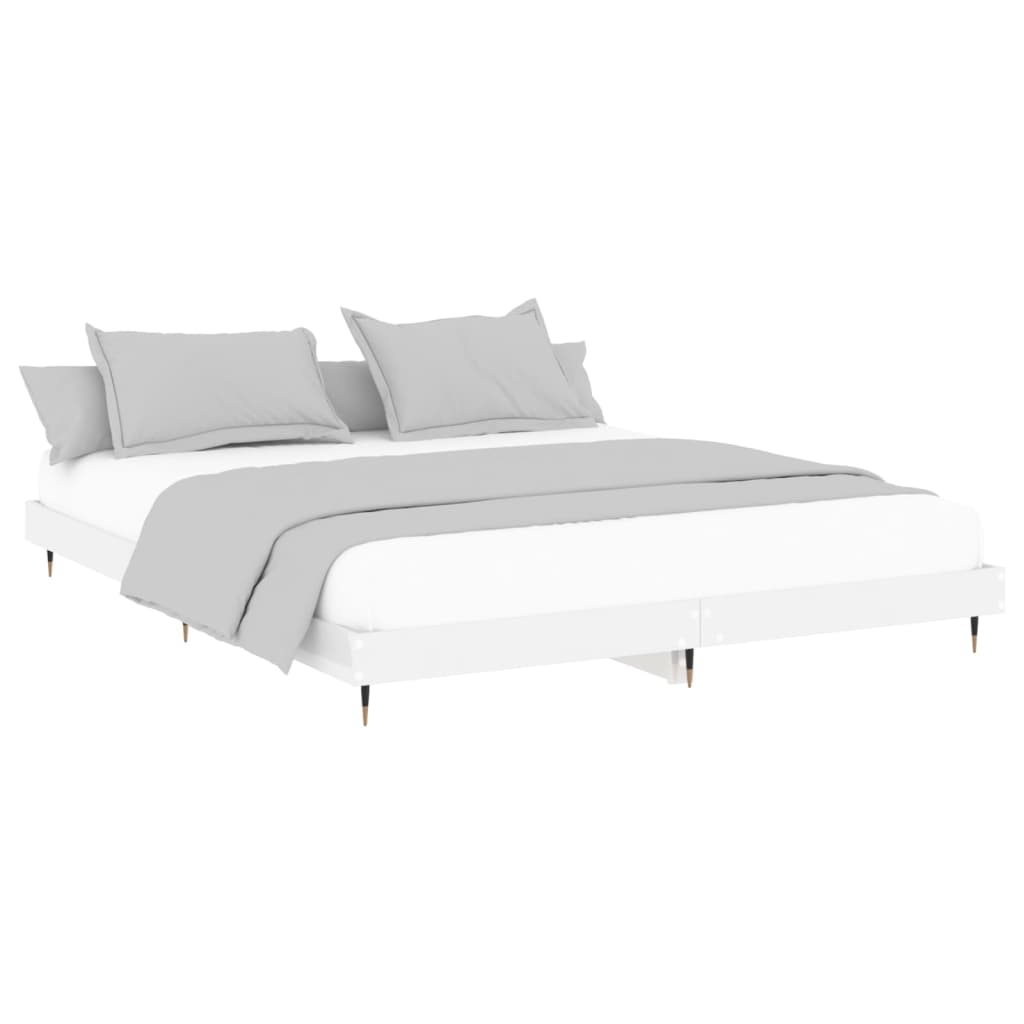 Bed frame high gloss white 200x200 cm wood material