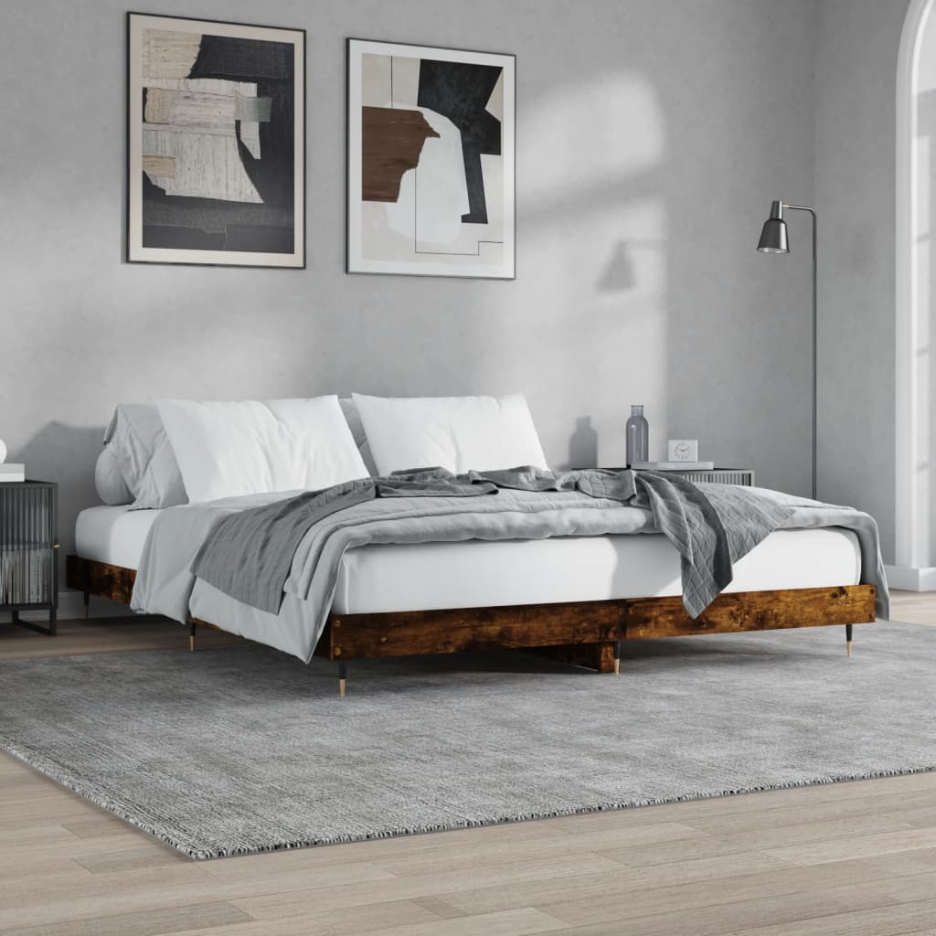 Bed frame without mattress smoked oak 200x200 cm wood material