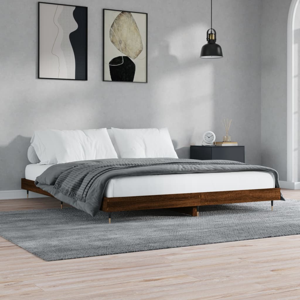 Bed frame without mattress brown oak look 180x200 cm