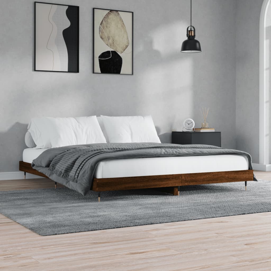 Bed frame without mattress brown oak 120x200 cm wood material