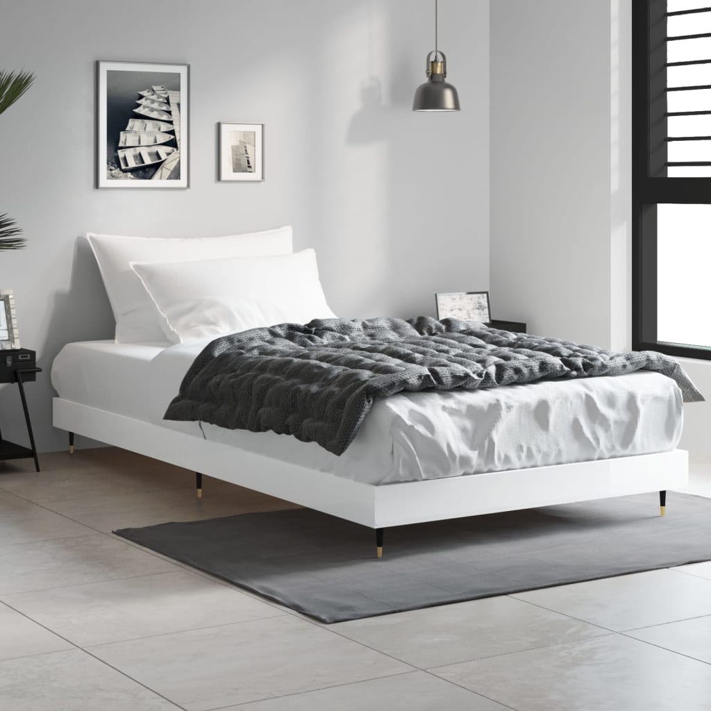 Bed frame high-gloss white 90x200 cm wood material