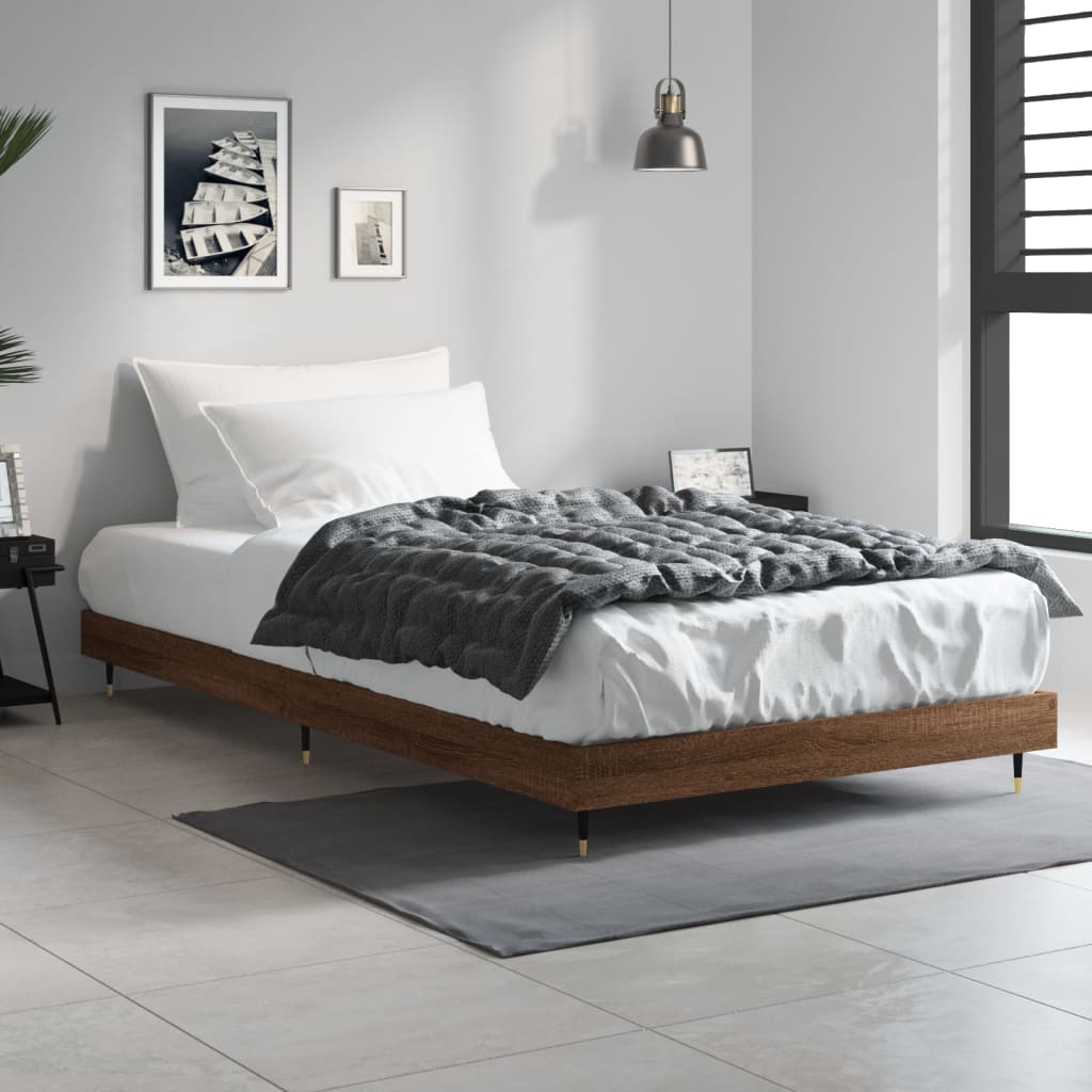 Bed frame without mattress brown oak 90x200 cm wood material