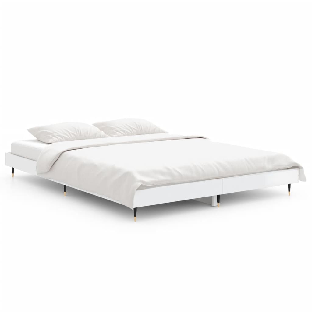 Bed frame high gloss white 140x190 cm wood material