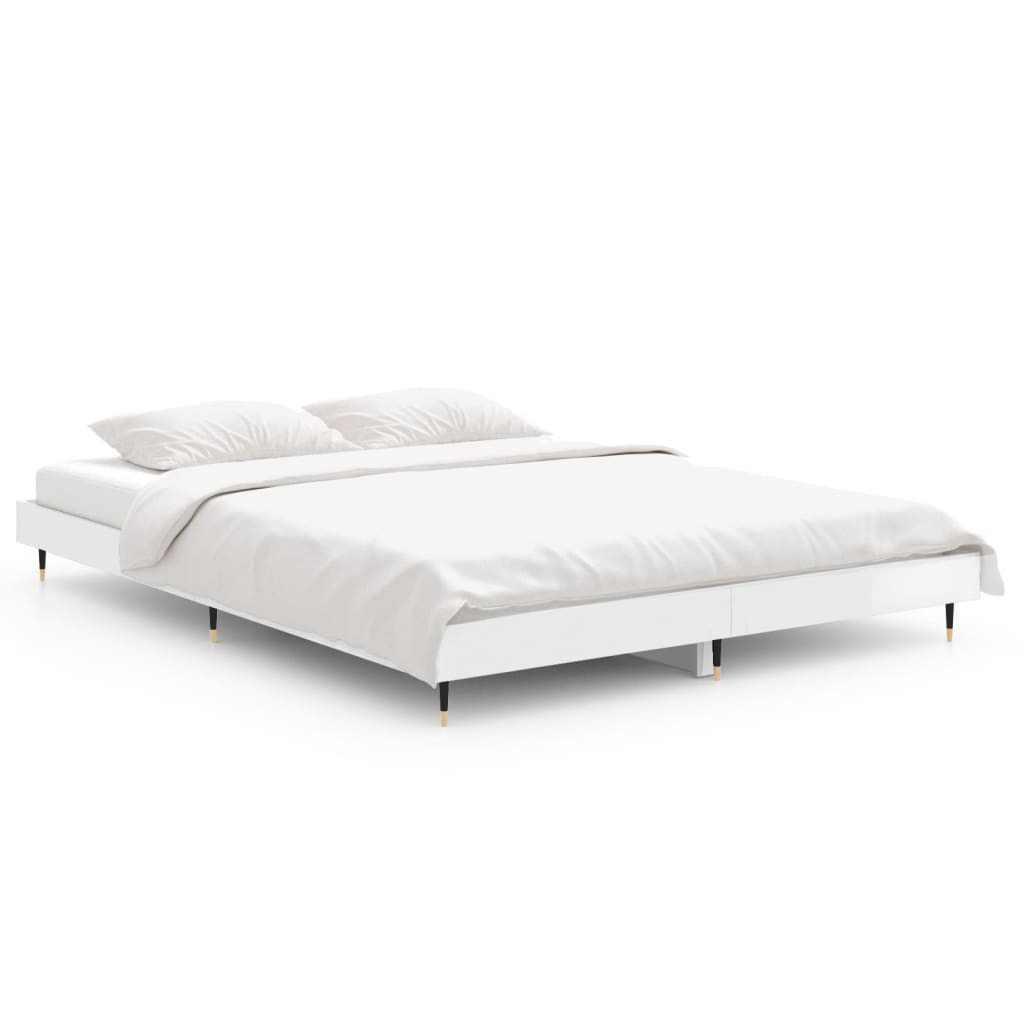 Bed frame high-gloss white 135x190 cm wood material