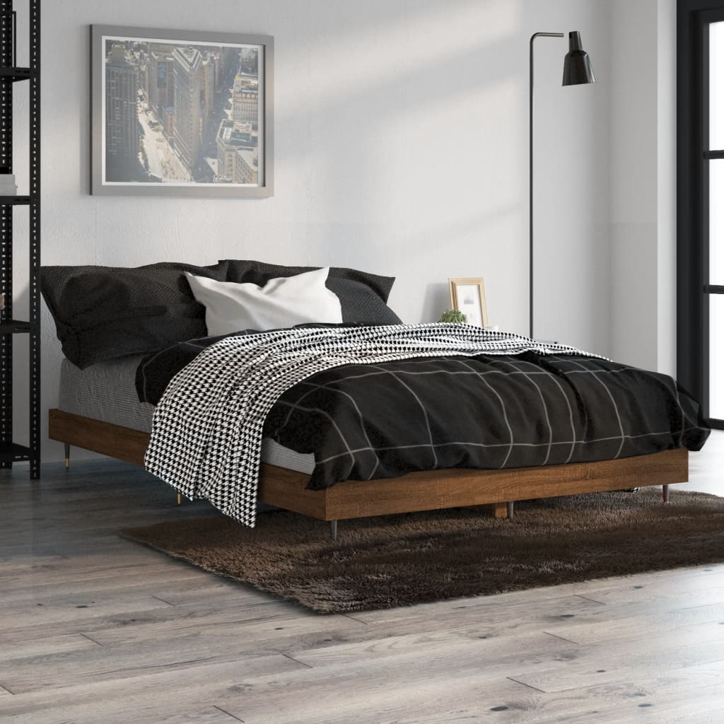 Bed frame without mattress brown oak 120x190 cm wood material