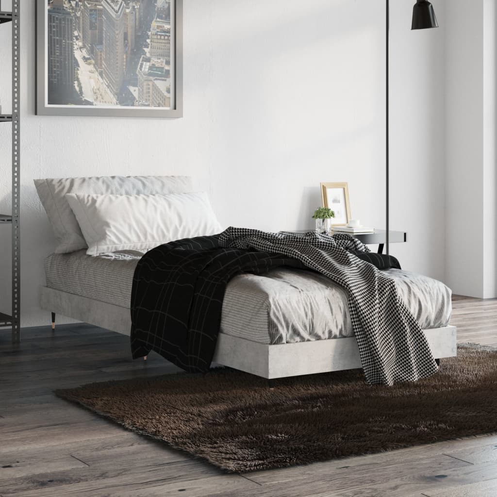 Bed frame concrete grey 75x190 cm wood material