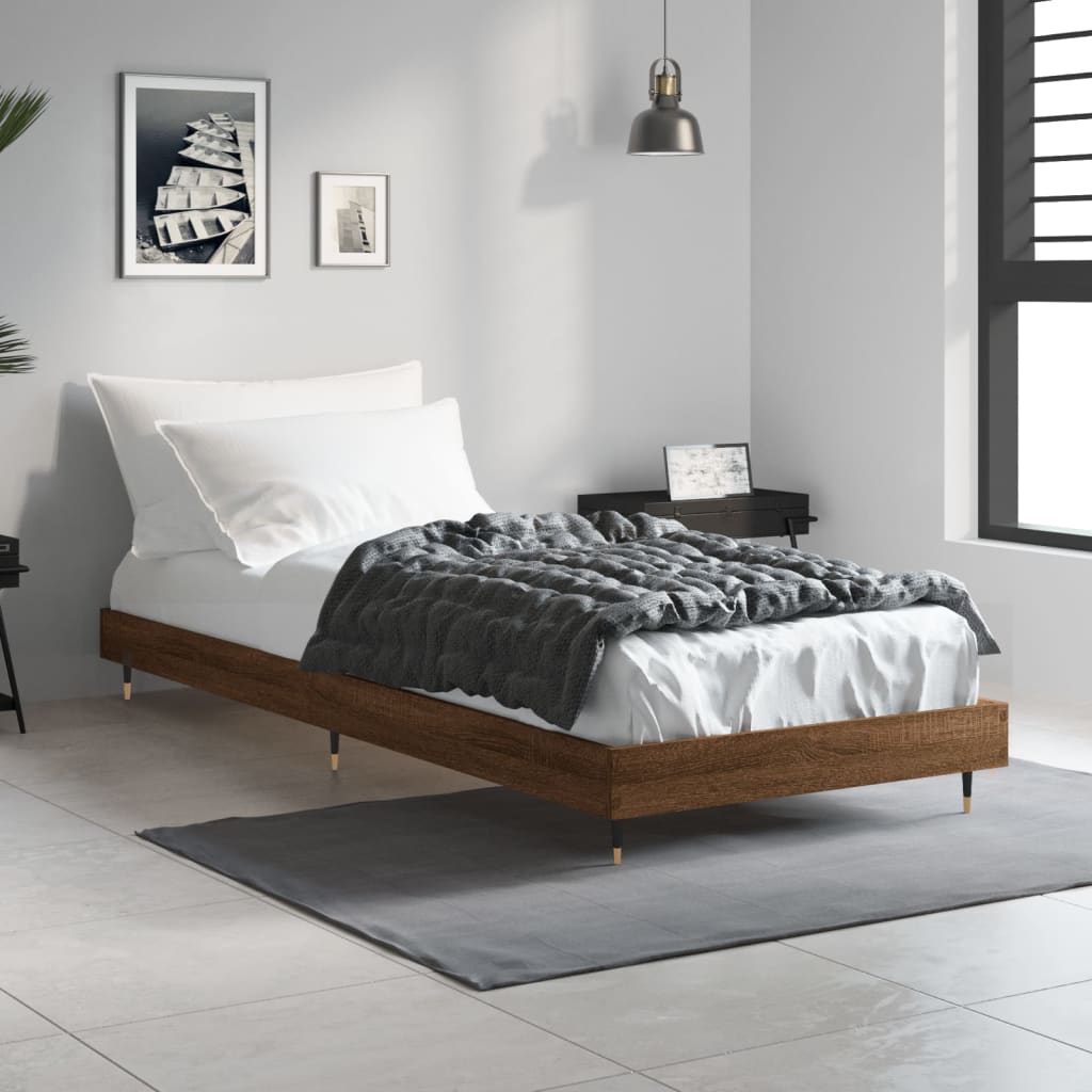 Bed frame without mattress brown oak 75x190 cm wood material