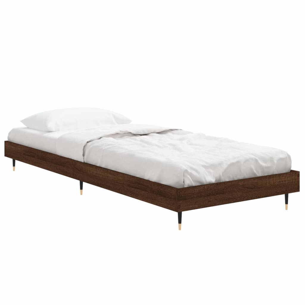 Bed frame without mattress brown oak 75x190 cm wood material