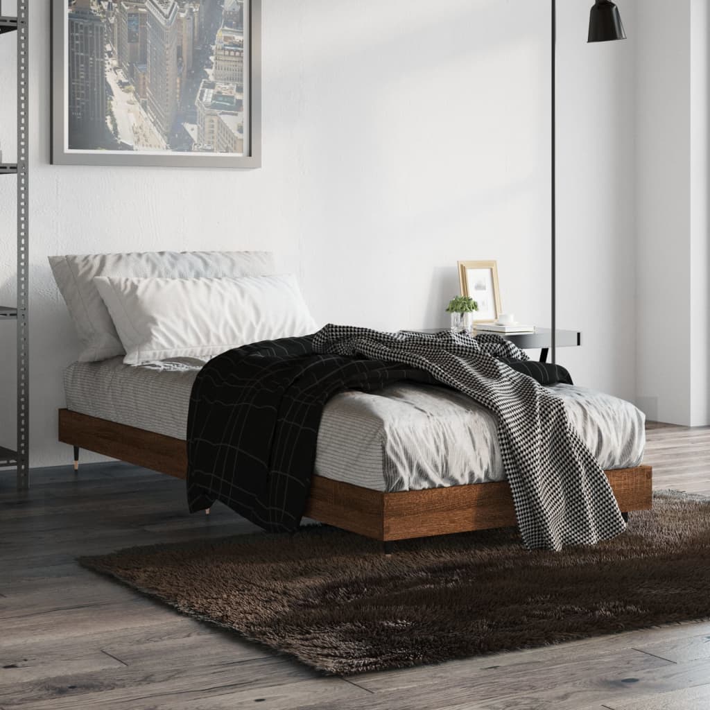 Bed frame without mattress brown oak 75x190 cm wood material