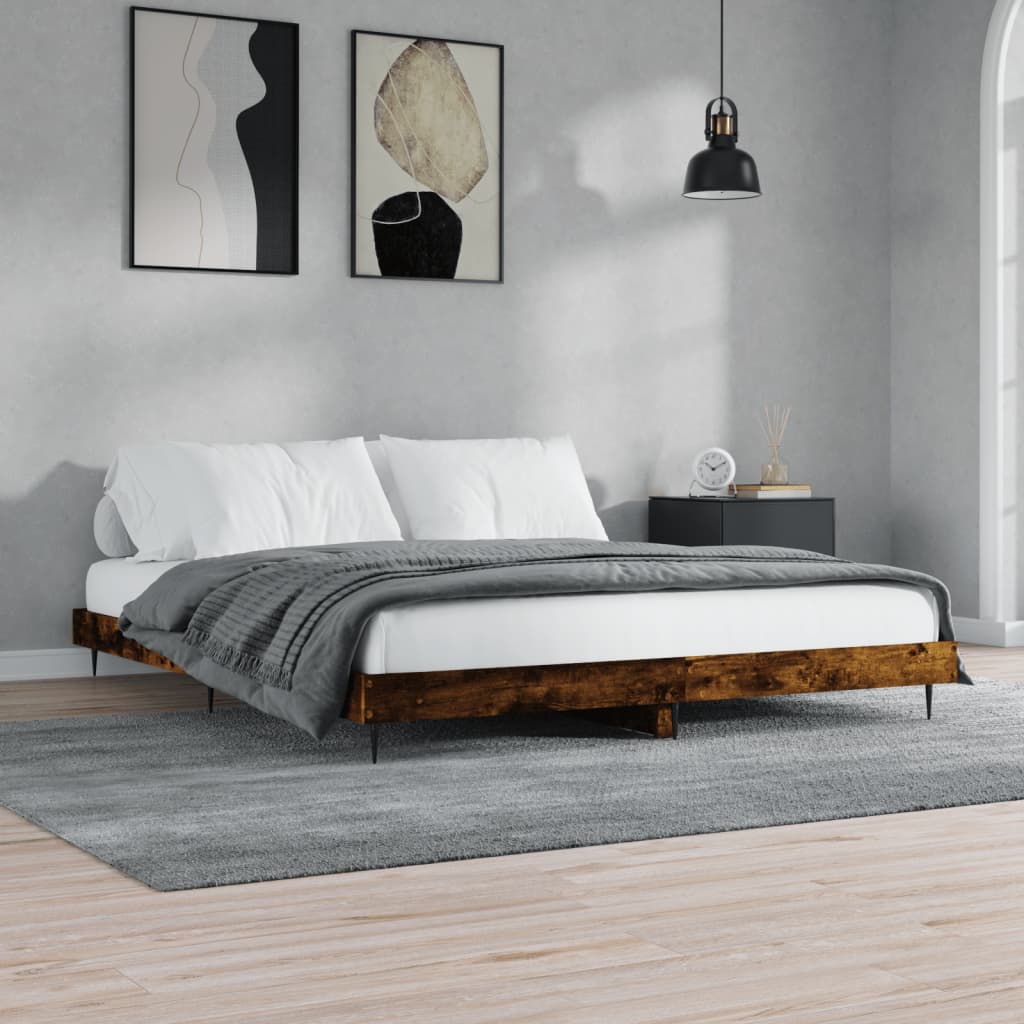 Bed frame without mattress smoked oak 200x200 cm wood material