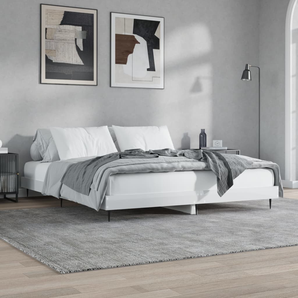 Bed frame high-gloss white 180x200 cm wood material