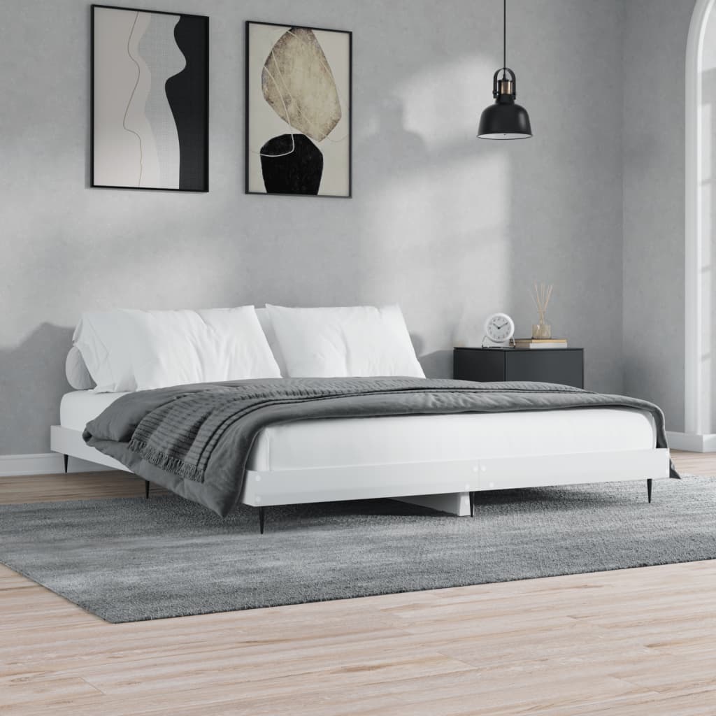 Bed frame high-gloss white 180x200 cm wood material