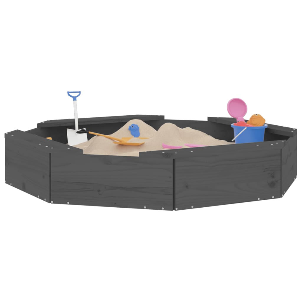 Sandpit with Seats Gray Octagon Solid Pine Wood