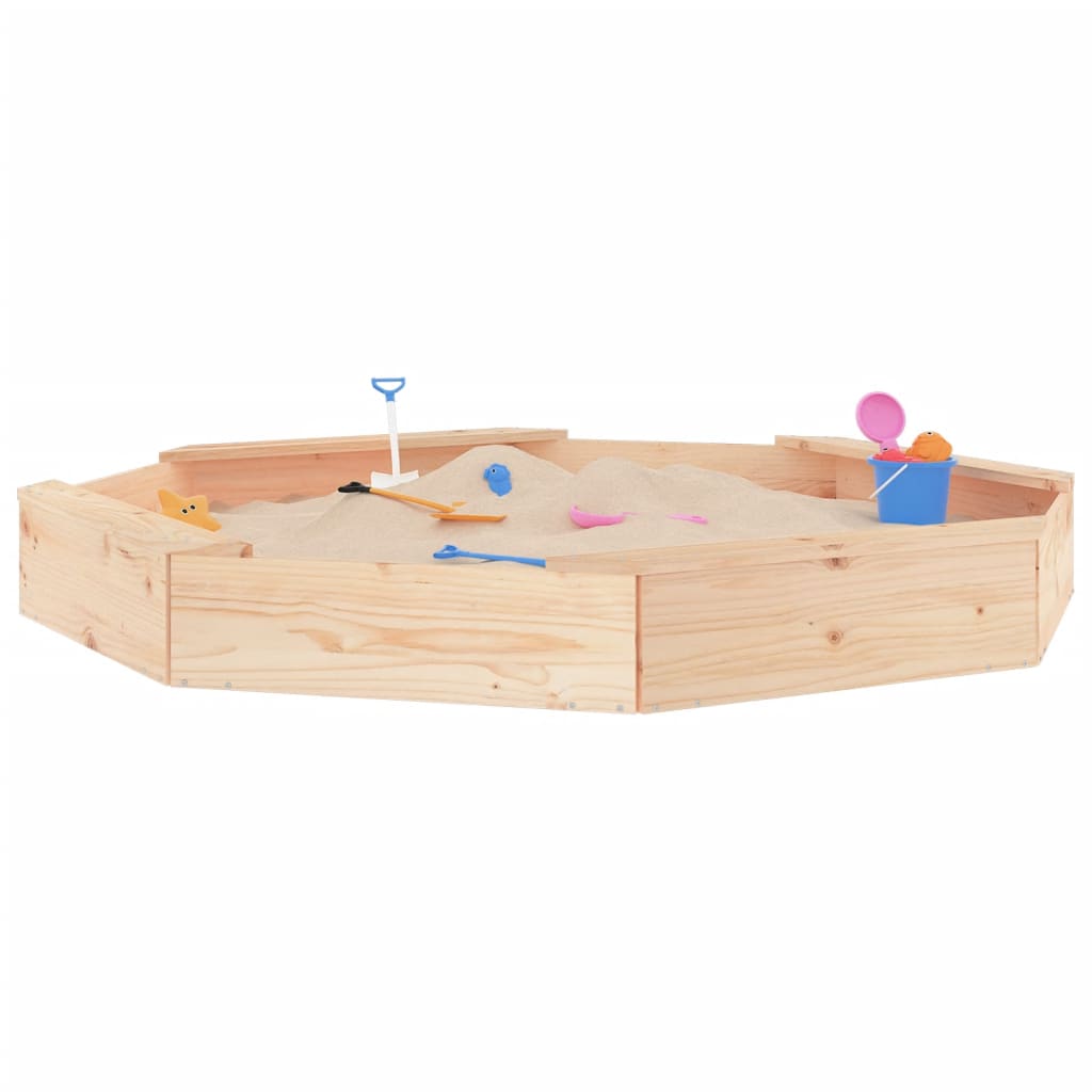 Sandpit with Seats Octagon Solid Pine Wood