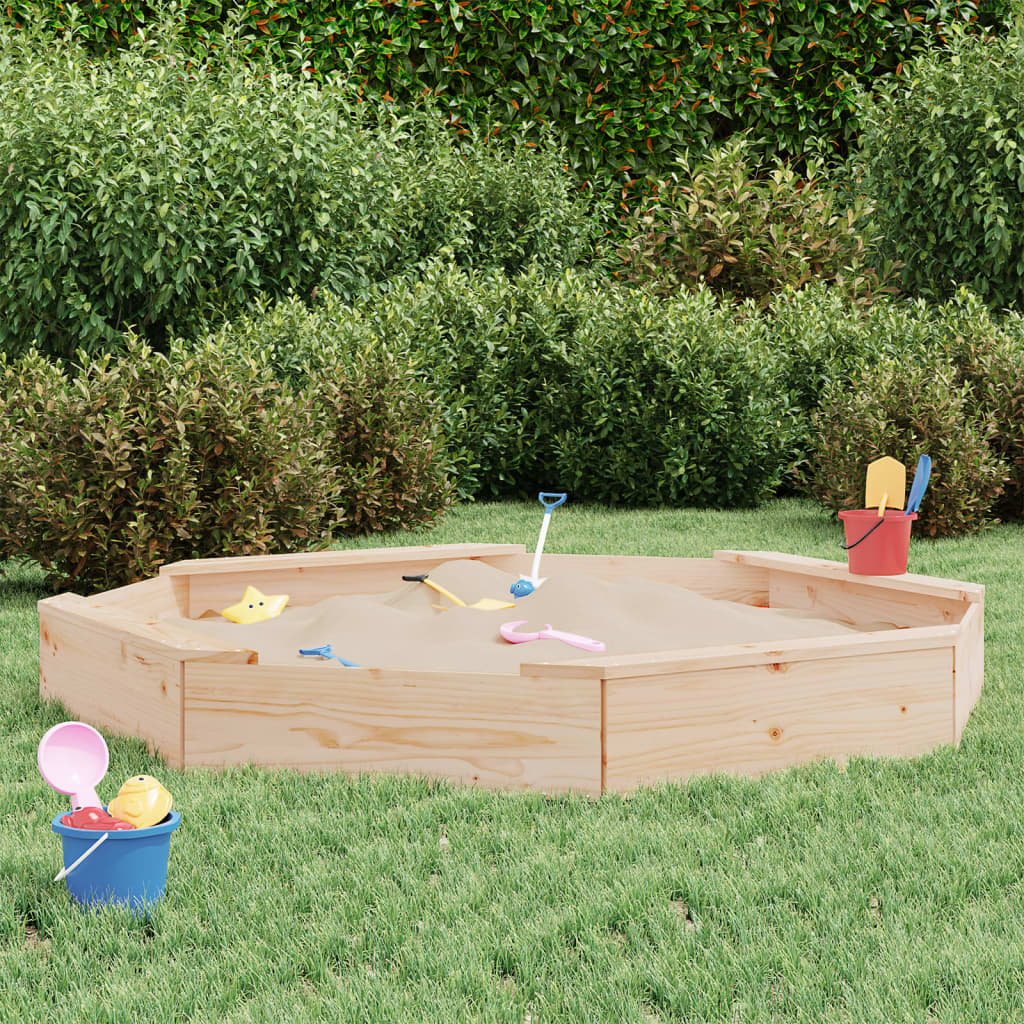 Sandpit with Seats Octagon Solid Pine Wood