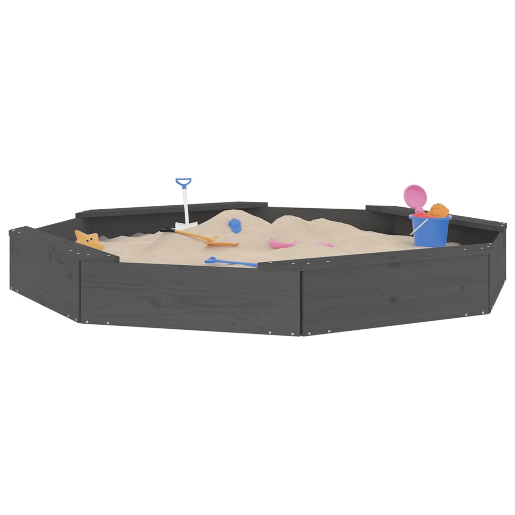 Sandpit with Seats Gray Octagon Solid Pine Wood